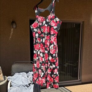 Torrid Black and Red Floral Midi Dress
